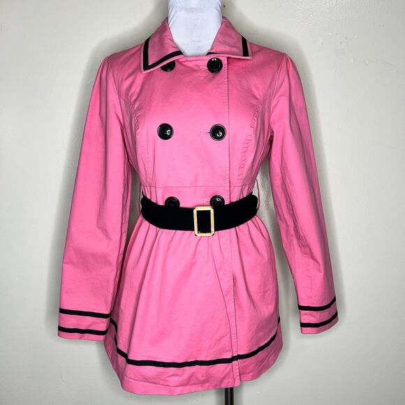 Candie's Peacoat Jacket w Pockets Large Pink Double Breasted Belted A-Line Y2K - Picture 1 of 9